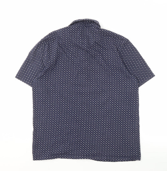 Next Men's Blue Geometric Polo L Size Collared Short Sleeve