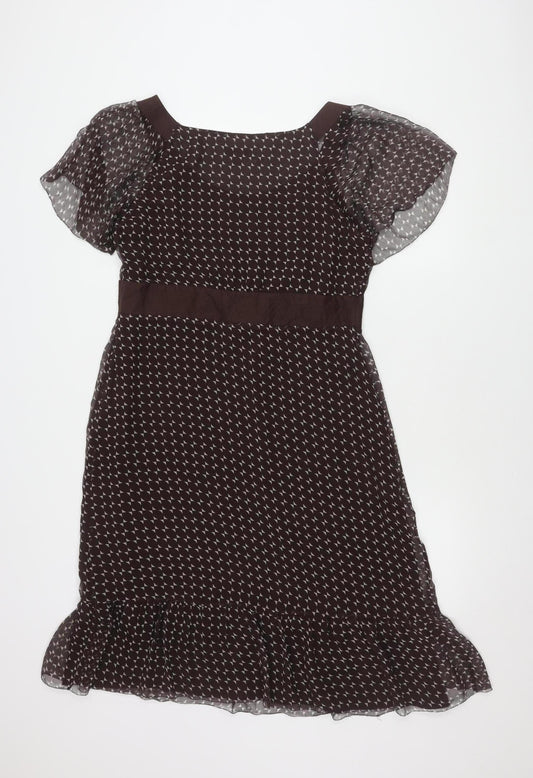 Monsoon Women Brown Silk Flutter Sleeve Dress