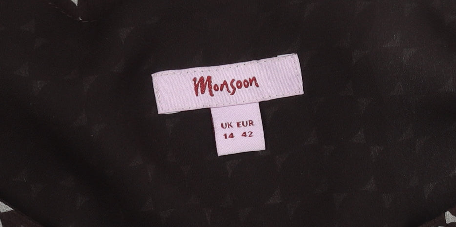 Monsoon Women Brown Silk Flutter Sleeve Dress