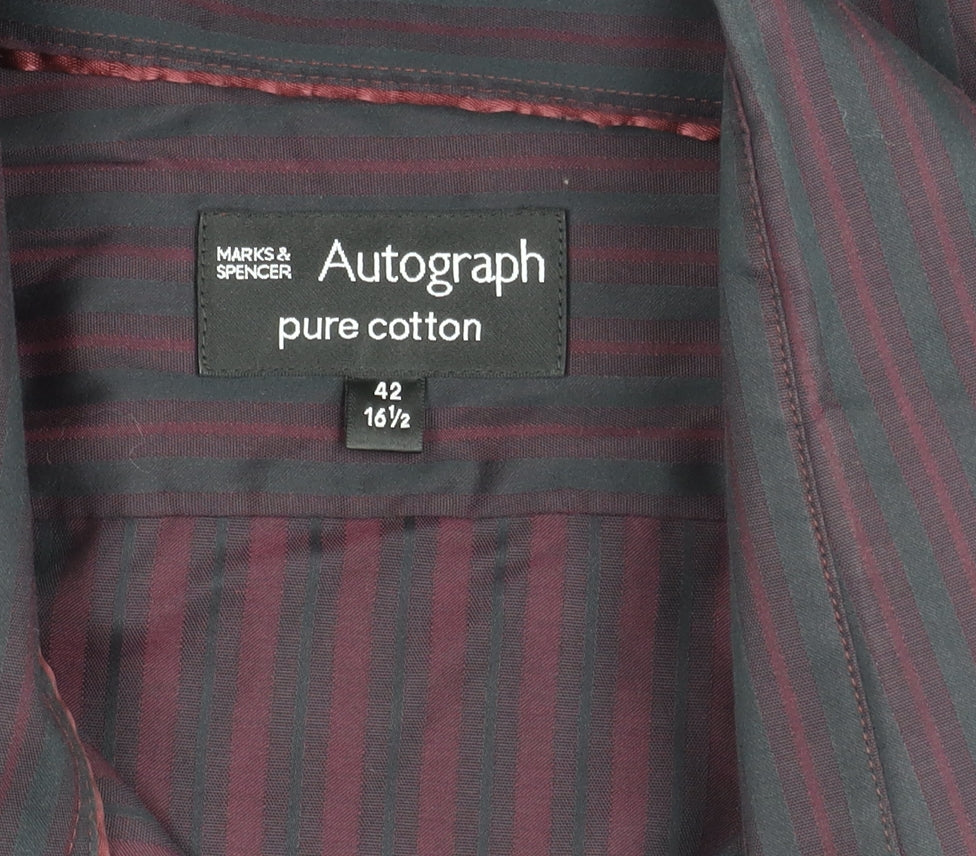 Marks and Spencer Men's Red Striped Button-Up Shirt