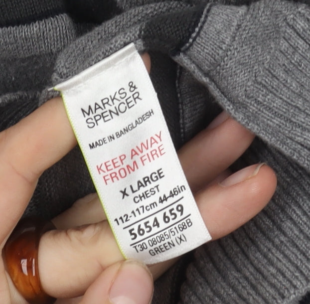 Marks and Spencer Men's Grey Striped Pullover XL