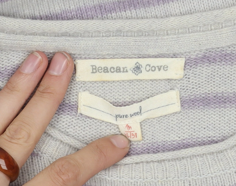 Beacon Cove Girls Striped Merino Wool Jumper Grey M
