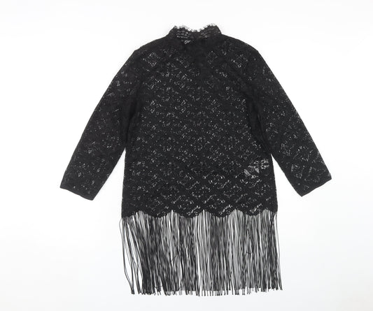 Womens UK Size XS Zara Basic Black Tunic Blouse
