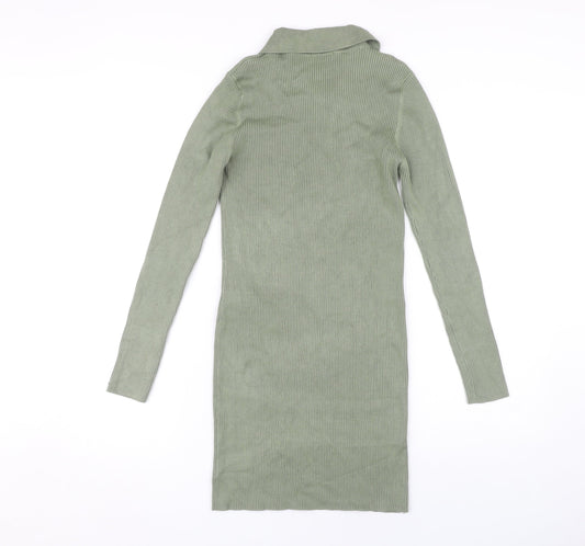 Stradivarius Green Women’s Shirt Dress, Size M, Collared