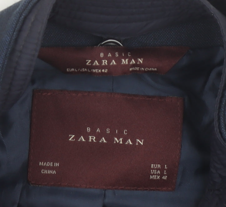 Zara Men Blue L Basic Jacket Cotton Autumn