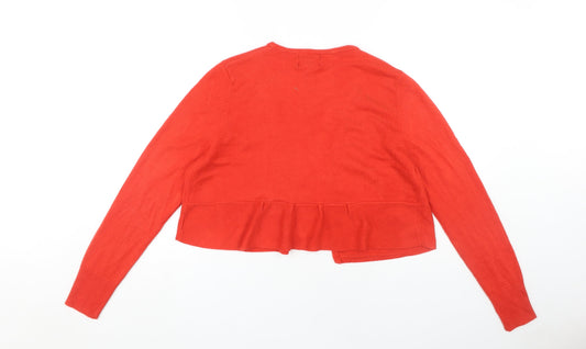 Classic Women's Red Cardigan Size L, Round Neck