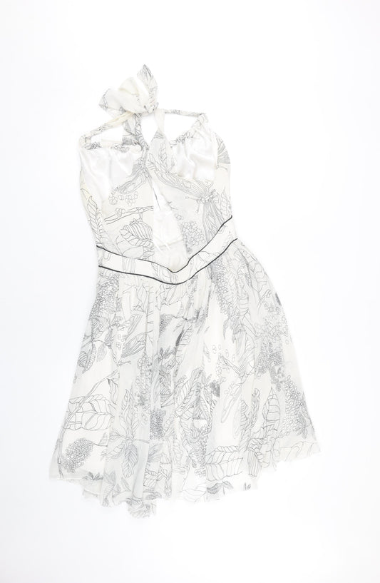 River Island Women's White Floral Halter Dress Size 10