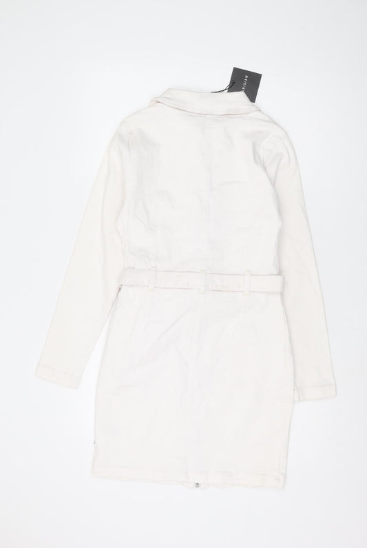Parisian Women's White Shirt Dress, Size 10, Collared Casual