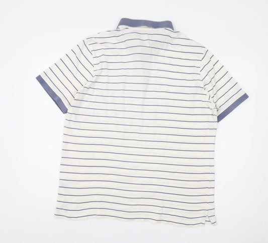 Marks and Spencer Men's White Striped Polo L