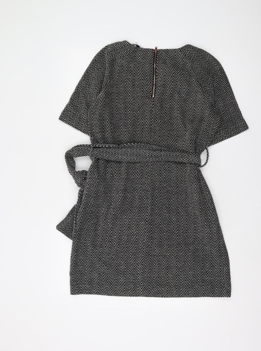 Next Women's Black Chevron Knee Length Shift Dress Size 12