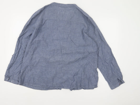 M&Co Women’s Blue V-Neck Long Sleeve Button Top