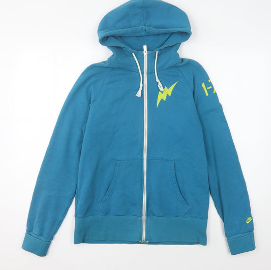 Additional front view of Nike unisex blue full zip hoodie l sportswear
