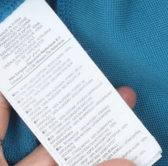 Brand and care label for Nike unisex blue full zip hoodie l sportswear