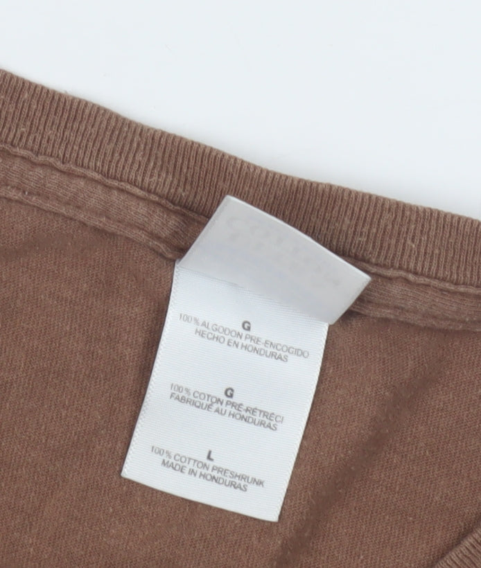 Mens UK Size L Gildan Brown T-Shirt
