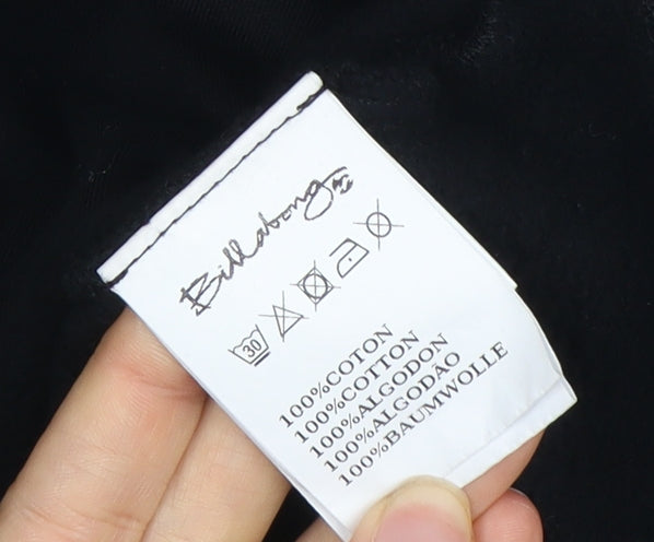 Brand and care label for Billabong Black Hooded Dress M - Geometric Embroidery