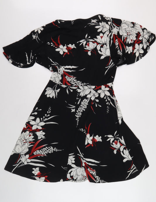 Capsule Women's Black Floral Dress, Size 12, V-Neck