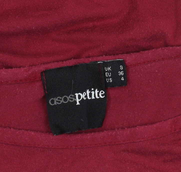 Brand and care label for ASOS Petite Red Long Sleeve Ruched Dress UK 8