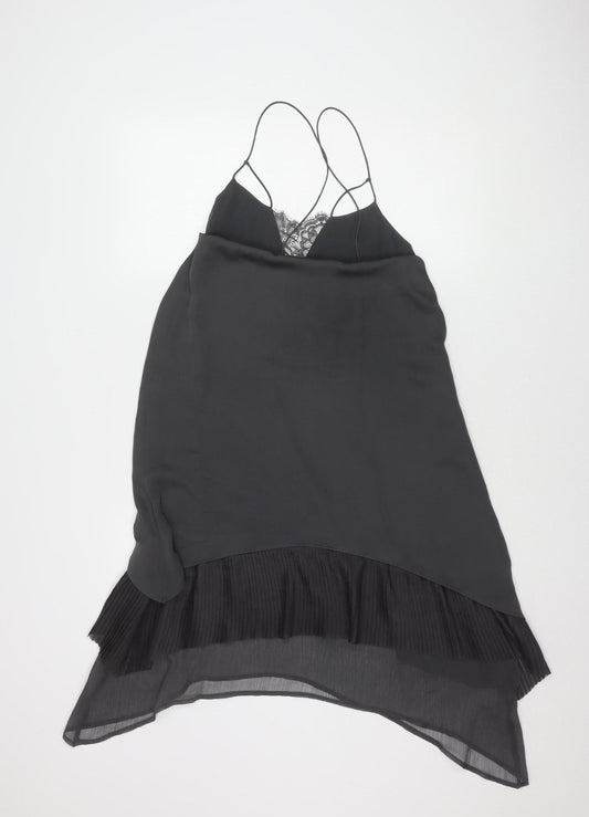 H&M Women's Black Slip Dress, Size 8, Elegant Lace Finish