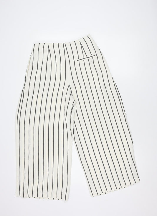Topshop Women's White Striped Cropped Trousers Size 8