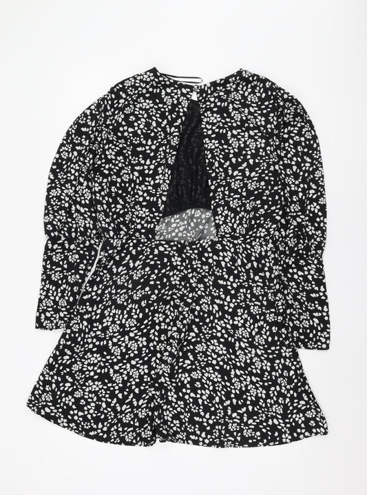 Topshop Women’s Black Floral Long Sleeve Dress UK 14
