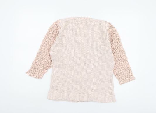 Cotton Traders Women's Beige Open-Knit Jumper Size 10