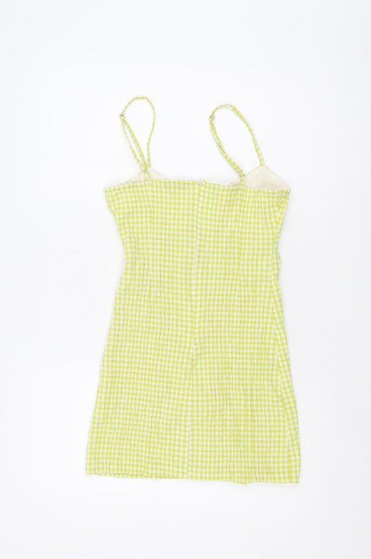 Pull & Bear Women's Short Green Slip Dress, Size 6, Gingham