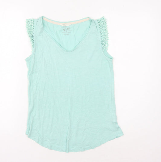 White Stuff Women's Blue Tank, Size 8, V-Neck with Crochet