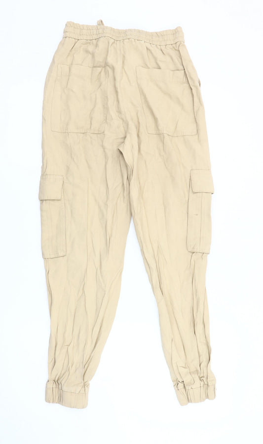 Womens UK Size XS Zara Relaxed Fit Cargo Beige Trousers