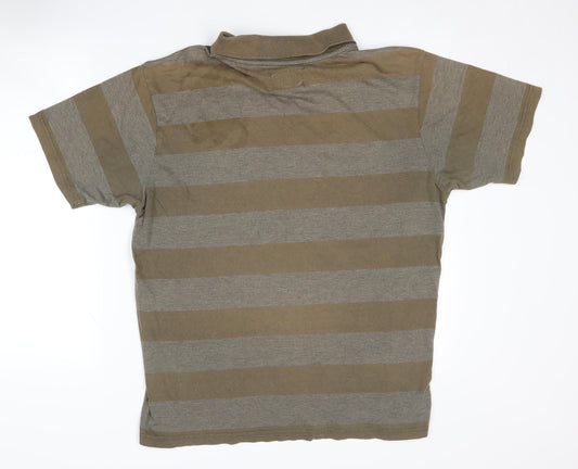 Schott Men's Brown Striped XL Polo Shirt