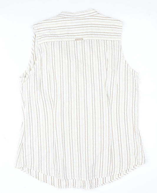 Columbia Womens Beige Striped Button-Up Top L