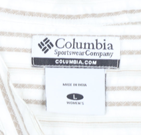 Womens UK Size L Columbia Beige Basic Button-Up