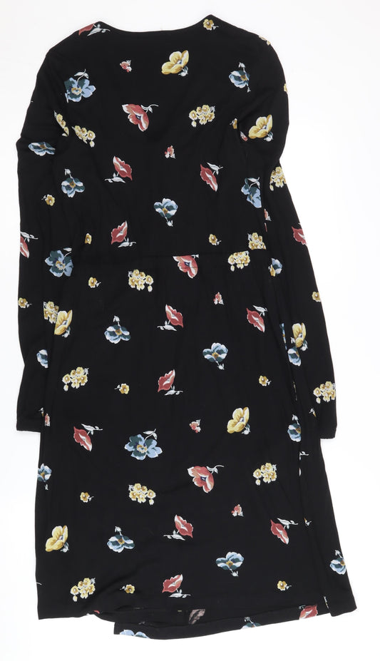 Fat Face Women's Black Floral Wrap Dress Size 10