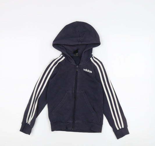 Additional front view of Adidas boys’ blue full zip hoodie l sportswear casual