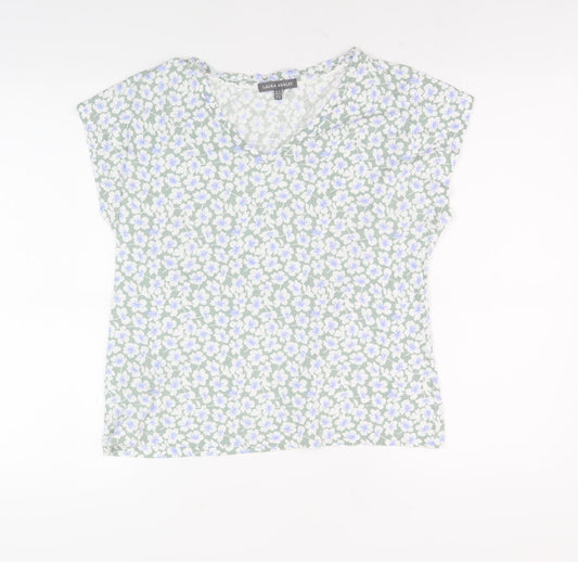 Womens UK Size 12 Laura Ashley Green Basic T-Shirt