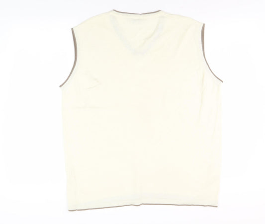 Gabicci Men's Ivory V-Neck Vest, Large, Cotton Blend