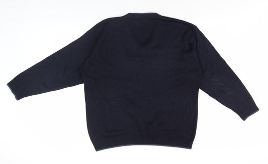 EWM Men's Blue Argyle V-Neck Pullover Jumper, L