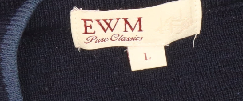 EWM Men's Blue Argyle V-Neck Pullover Jumper, L