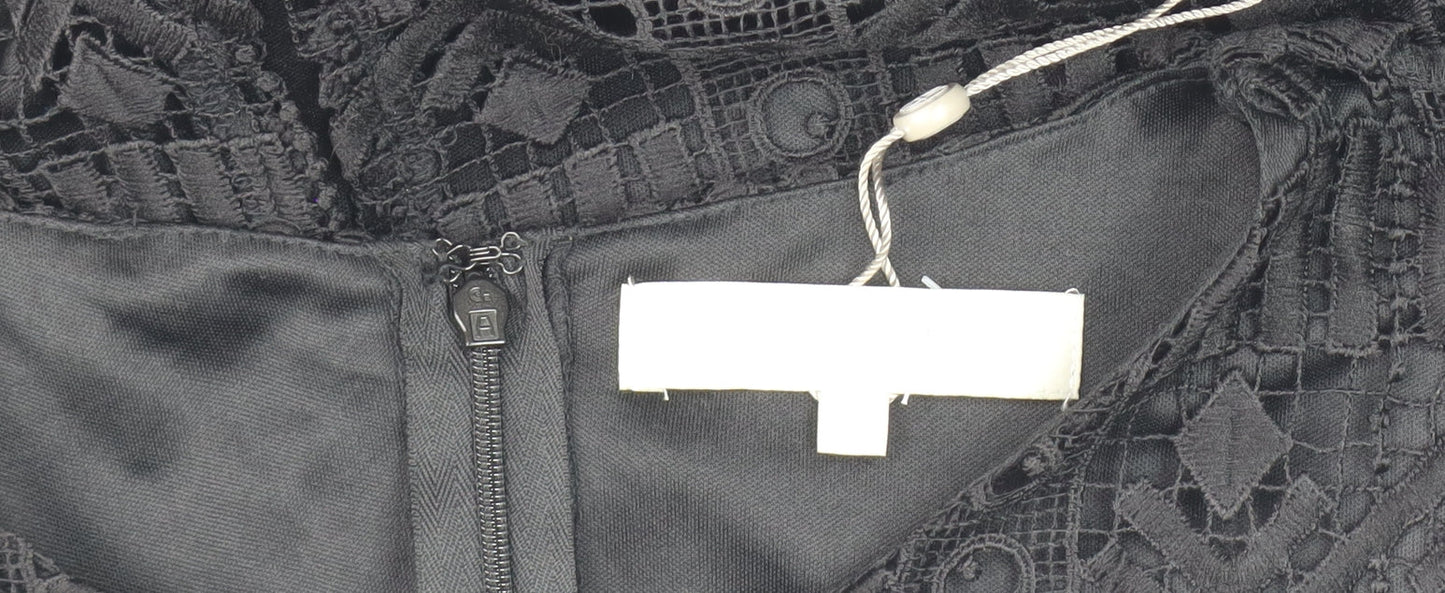 Fenn Wright Manson Women's Black Fringe Lace Dress Zip Closure