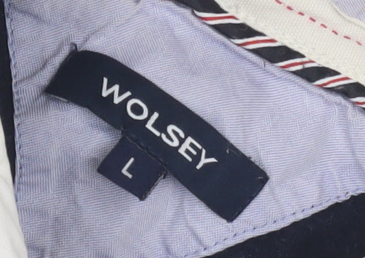 Wolsey Men's Blue Striped Long Sleeve Polo, Size L