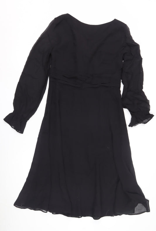 Hobbs Women's Black Long Sleeve Chiffon Dress Size 10