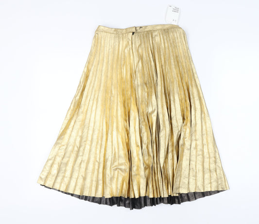 H&M Women's Gold Pleated Midi Skirt UK 10