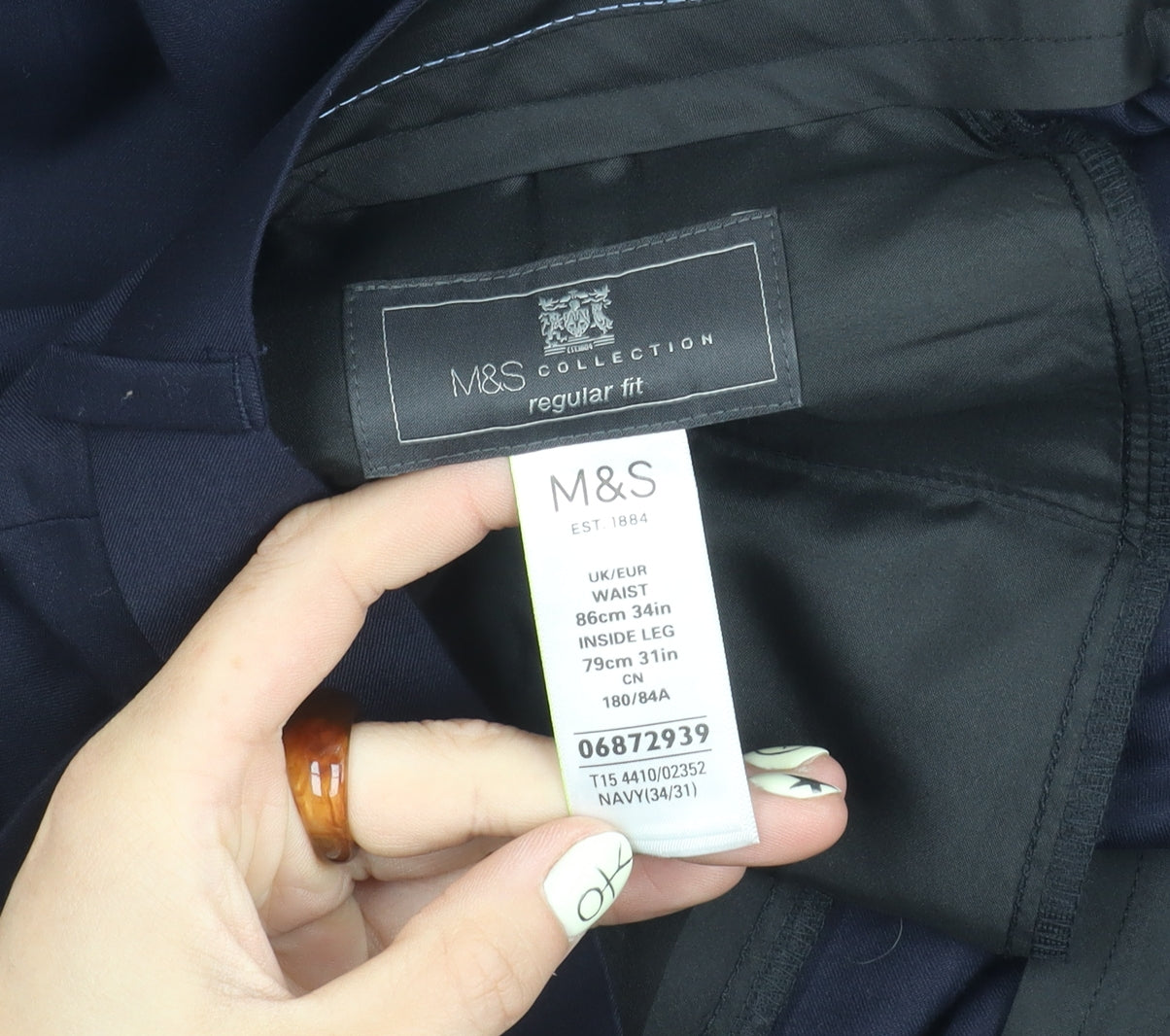 Marks and Spencer Men's Blue Regular Fit Trousers