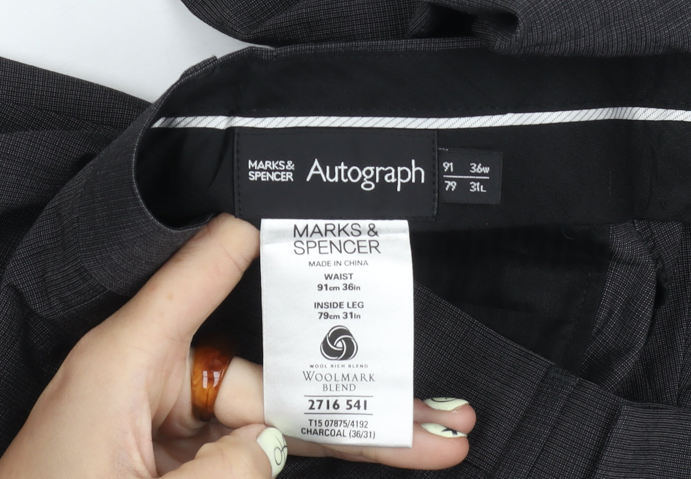 Marks and Spencer Men's Black Wool Trousers Size 36