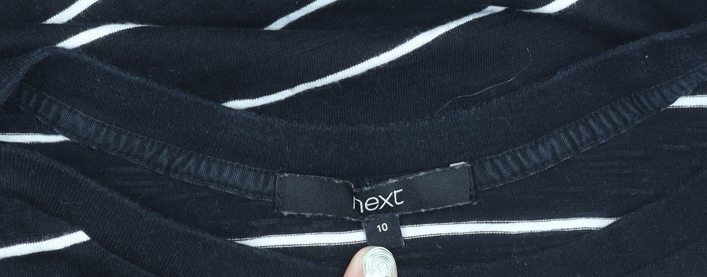 Next Women's Black Striped Cotton Dress Size 10