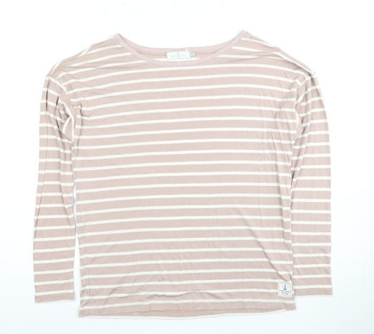 Henri Lloyd Women's Pink Striped T-Shirt M Long Sleeve