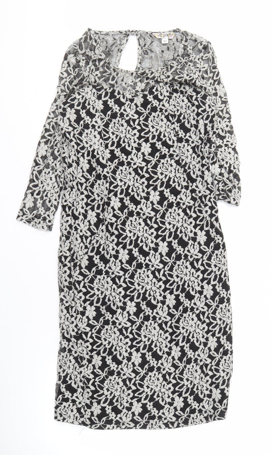 Additional front view of Joe Browns Women's Black Ivory Lace Sheath Dress, size 14