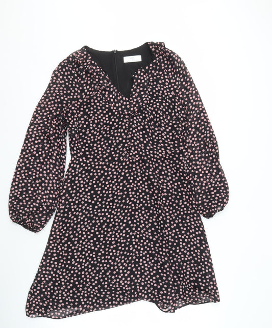 Additional front view of Wallis Women Black 10 Polka Dot Long Sleeve Dress