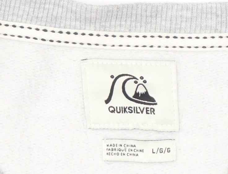 Brand and care label for Quiksilver unisex adults grey pullover sweatshirt l