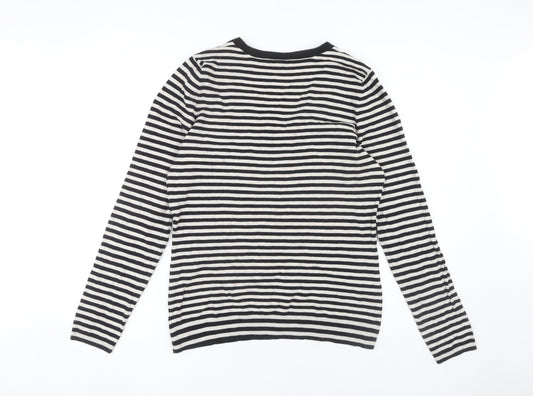 GAP Women's Black Striped V-Neck Knit Jumper XL