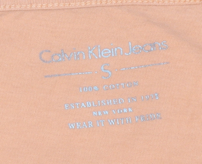 Calvin Klein Women's Orange V-Neck T-Shirt - Size S